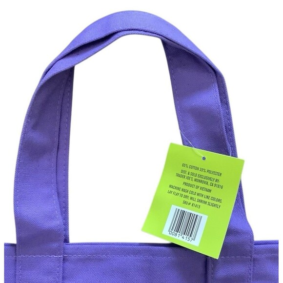 Trader Joe's Halloween Canvas Mini Tote Bag Purple With Green Stitching New - Picture 3 of 4